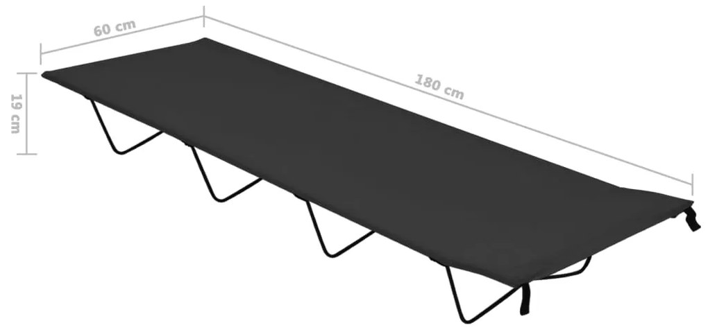 Κρεβάτια Κάμπινγκ 2 τεμ Μαύρα 180x60x19 εκ Ύφασ. Oxford/Ατσάλι  - Μαύρο