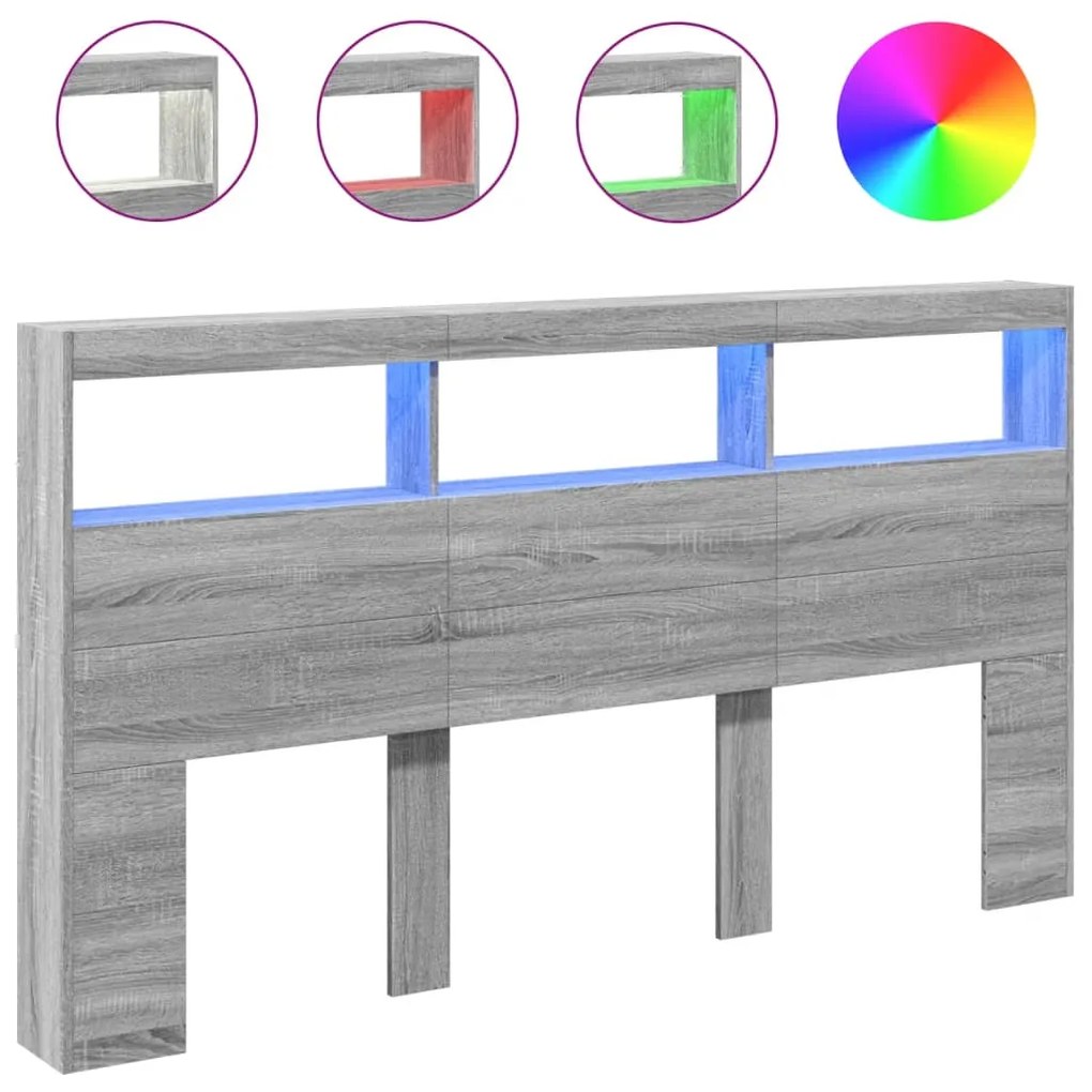 vidaXL Κεφαλάρι με Αποθηκ. Χώρο & LED Γκρι Sonoma 180x17x102 εκ.