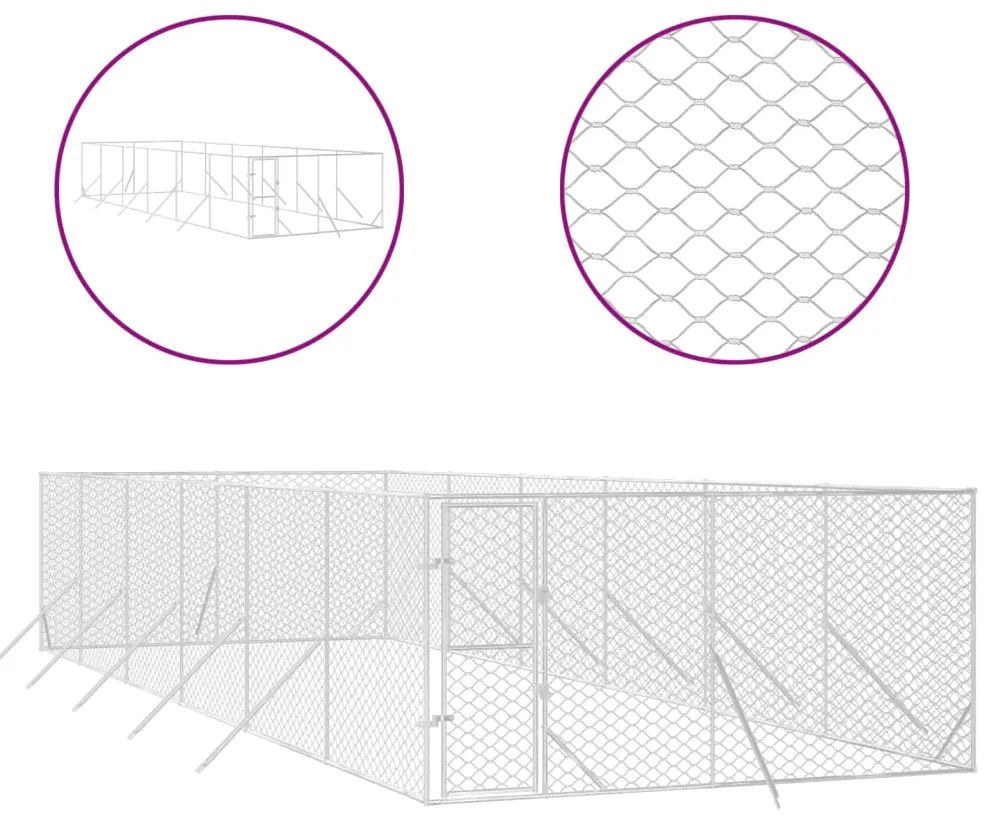 vidaXL Κλουβί Σκύλου Εξωτερ. Χώρου Ασημί 4x12x2 μ. από Γαλβαν. Ατσάλι