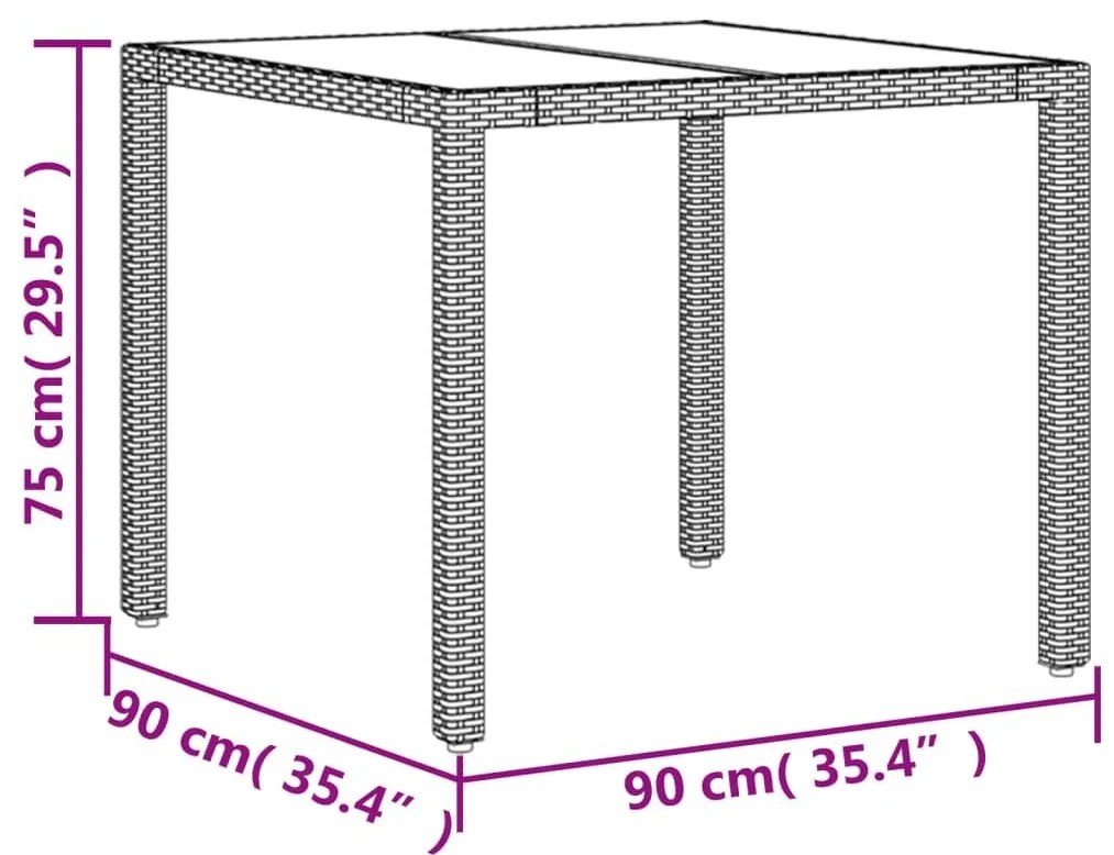 Τραπέζι Κήπου με Γυάλινη Επιφάνεια Καφέ 90x90x75 εκ Συνθ. Ρατάν - Καφέ