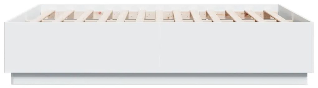 vidaXL Πλαίσιο Κρεβατιού με LED Λευκό 135x190 εκ Επεξεργ. Ξύλο