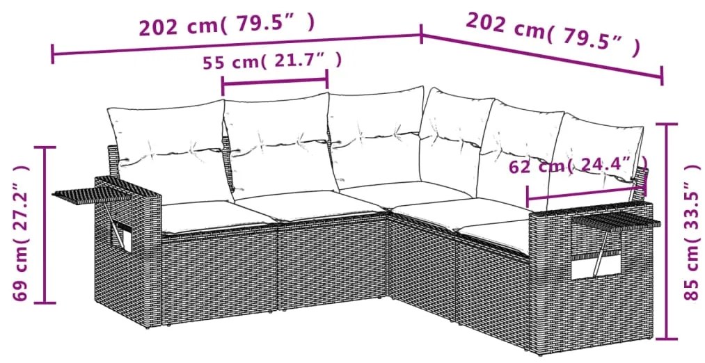 vidaXL Σετ Καναπέ Κήπου 5 τεμ. Μπεζ Συνθετικό Ρατάν με Μαξιλάρι