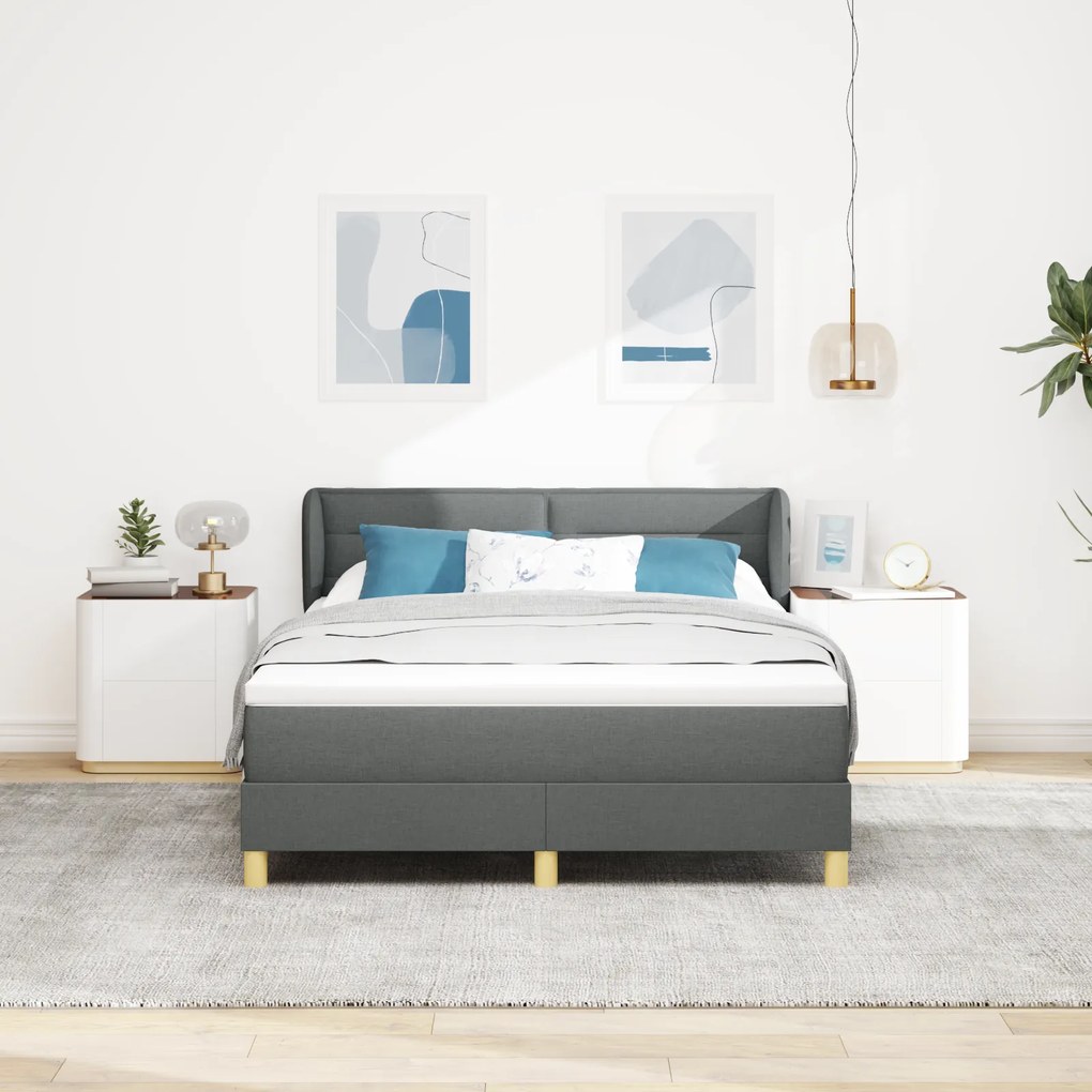 vidaXL Κρεβάτι με Στρώμα Dark Grey 160x200 cm Υφασμάτινο