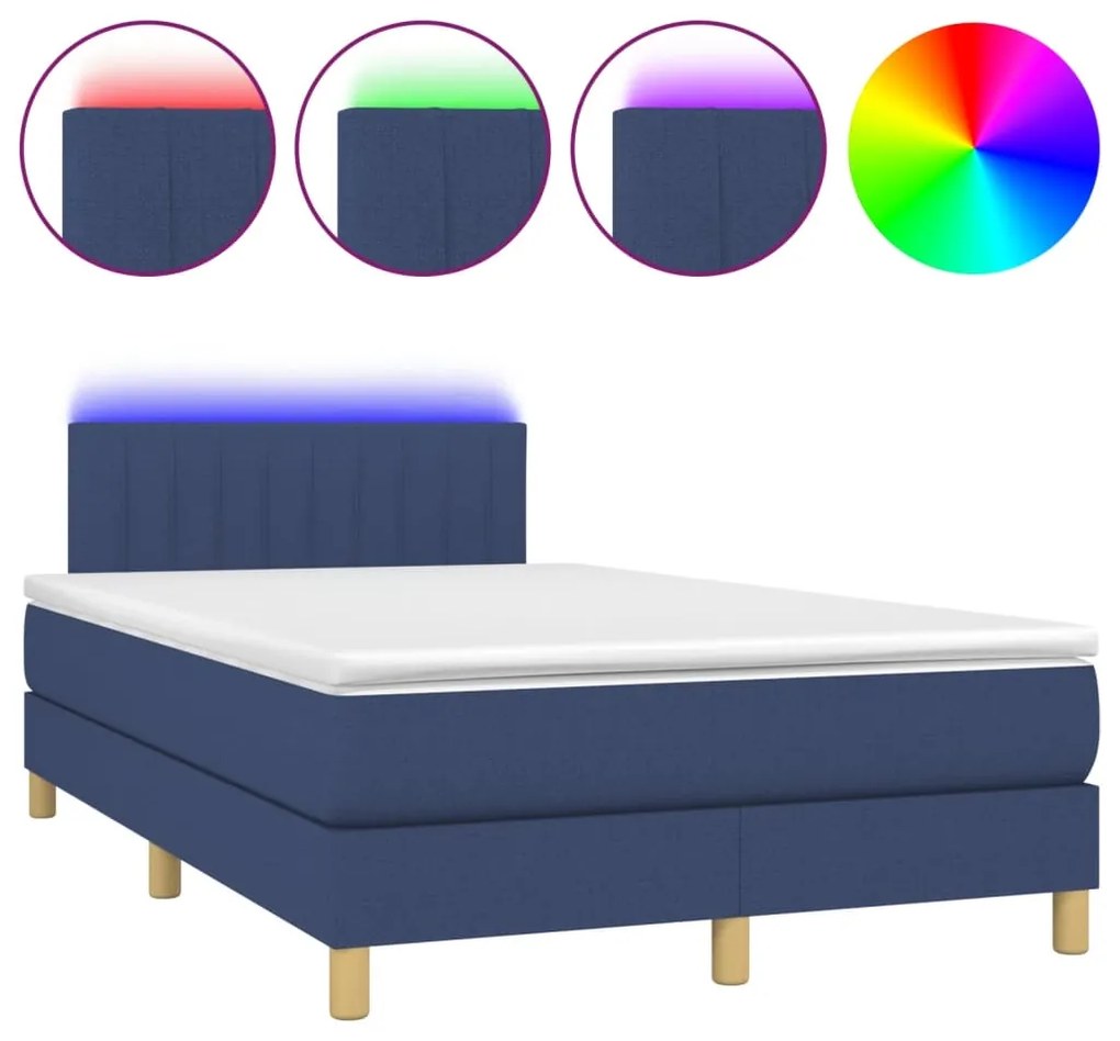 vidaXL Κρεβάτι Boxspring με Στρώμα & LED Μπλε 120x190εκ. Υφασμάτινο