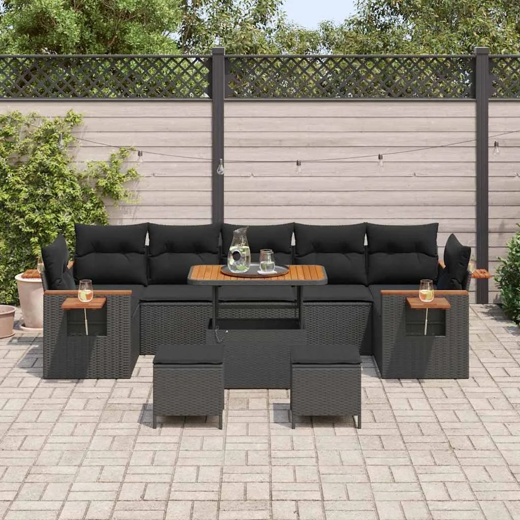 vidaXL Σετ Καναπέ Κήπου 10 pcs Μαύρο 90 x 55 x 71 cm Πολυ ράταν