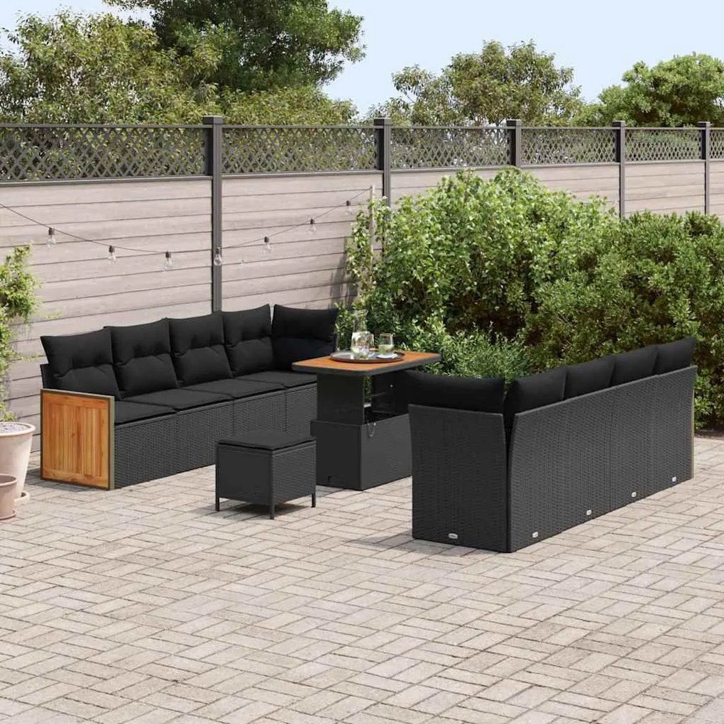 vidaXL Σετ Καναπέ Κήπου με μαξιλάρι 11 pcs Μαύρο 90 x 55 x 71 cm