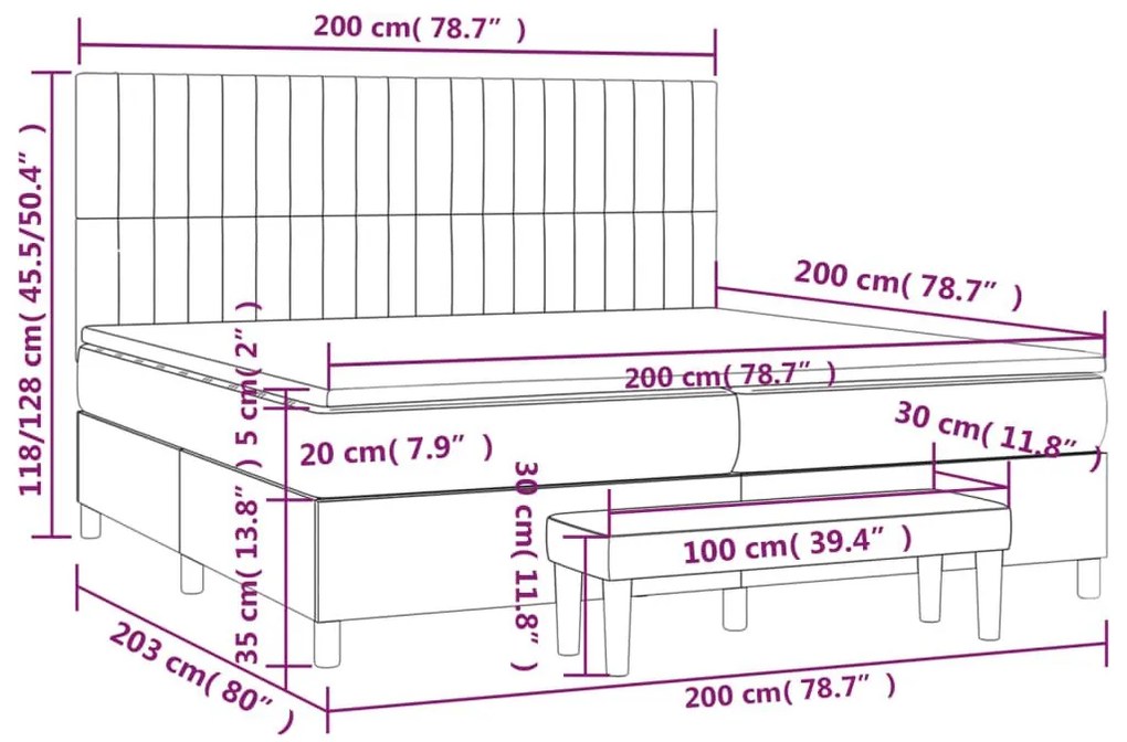 Κρεβάτι Boxspring με Στρώμα Κρεμ 200x200 εκ. Υφασμάτινο - Κρεμ