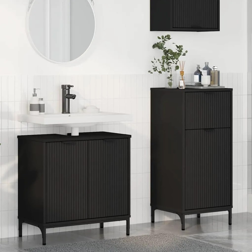 vidaXL Σετ Επίπλων Μπάνιου με συρτάρι 2 pcs Μαύρο 39.5 x 36 x 88 εκ