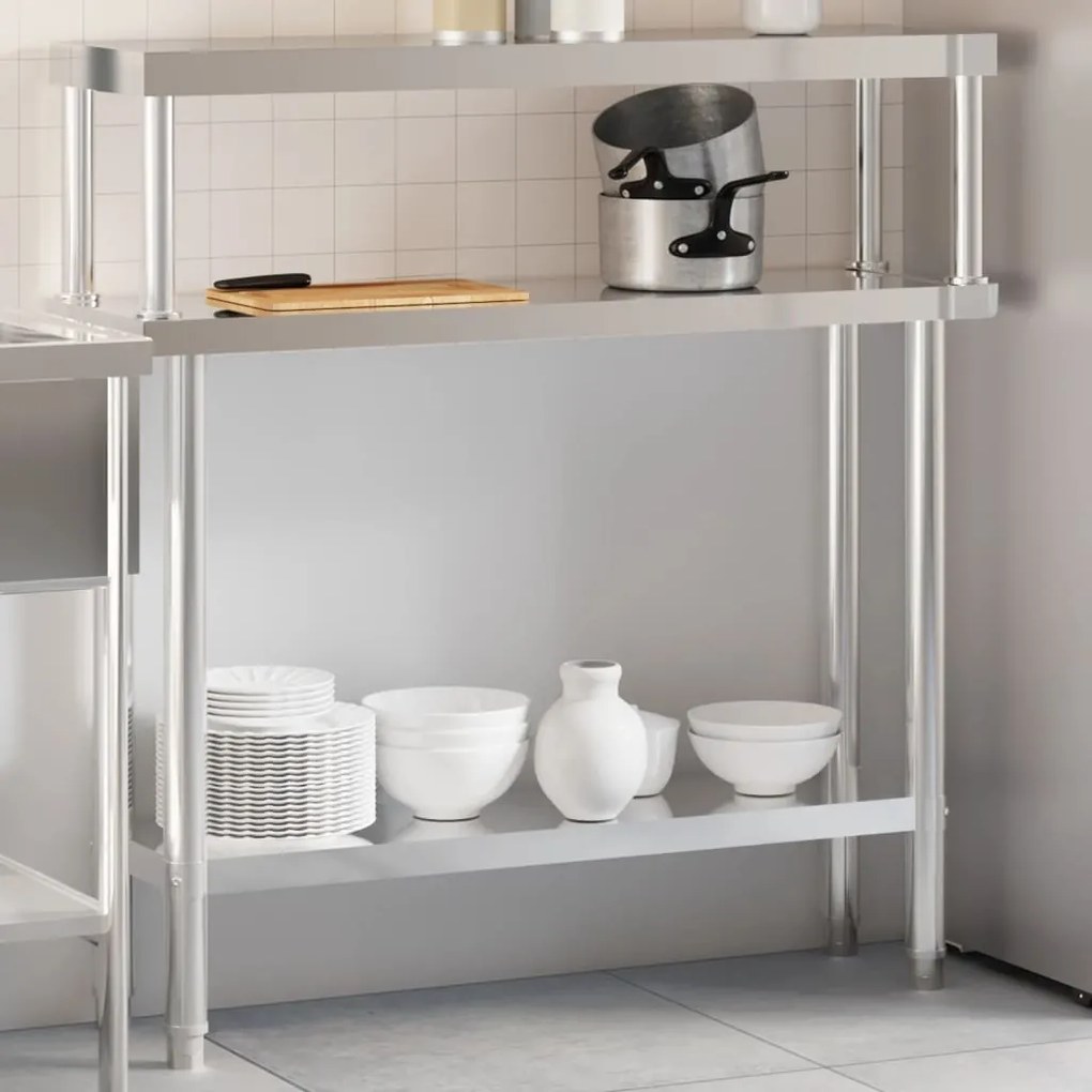 vidaXL Πάγκος Εργασίας Κουζίνας με Ράφι 110x30x120 εκ. Ανοξείδ. Ατσάλι