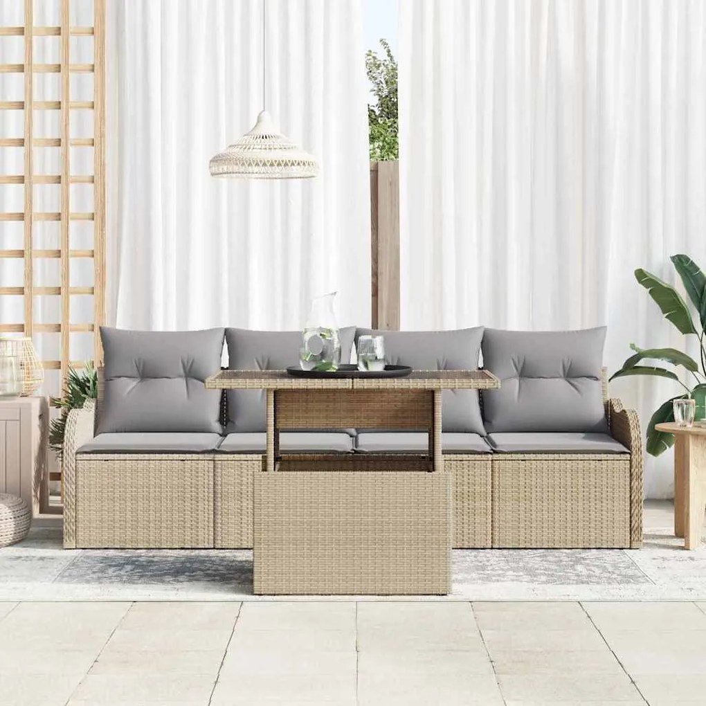 vidaXL Σετ Καναπέ Κήπου με μαξιλάρι 5 pcs Μπεζ Πολυ ράταν