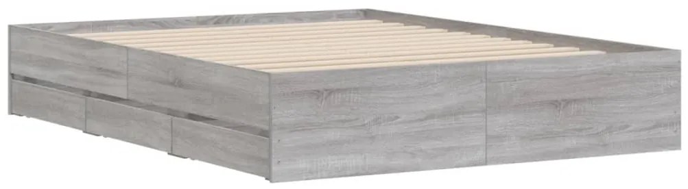 vidaXL Πλαίσιο Κρεβατιού με συρτάρια Γκρι sonoma 140x190εκ. Επεξ. Ξύλο