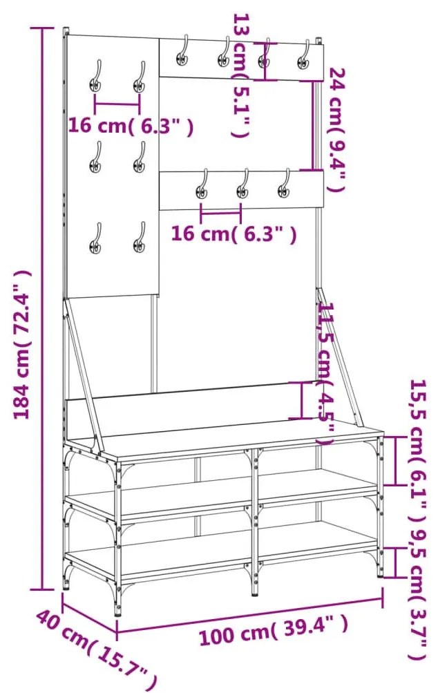 Κρεμάστρα Ρούχων με Παπουτσοθήκη Γκρι Sonoma 100x40x184 εκ. - Γκρι