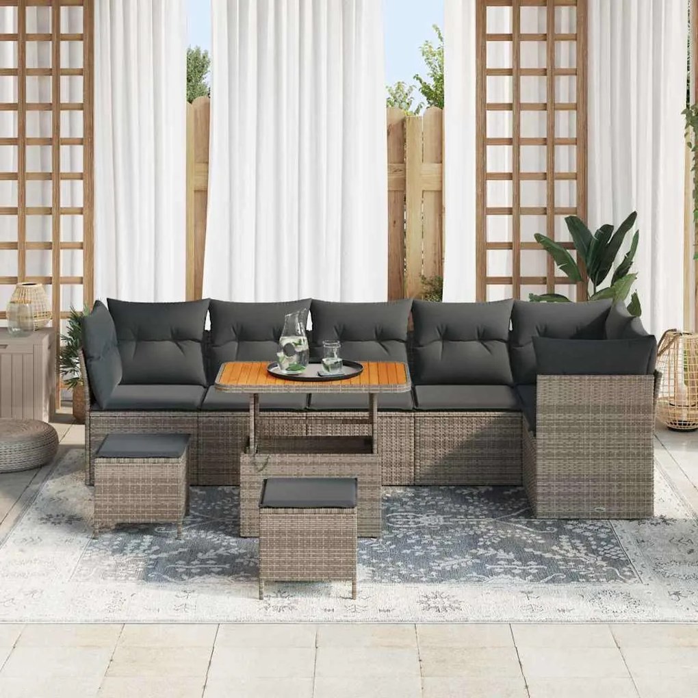 vidaXL Σετ Καναπέ Κήπου 9 pcs Γκρι συνθετικό ρατάν