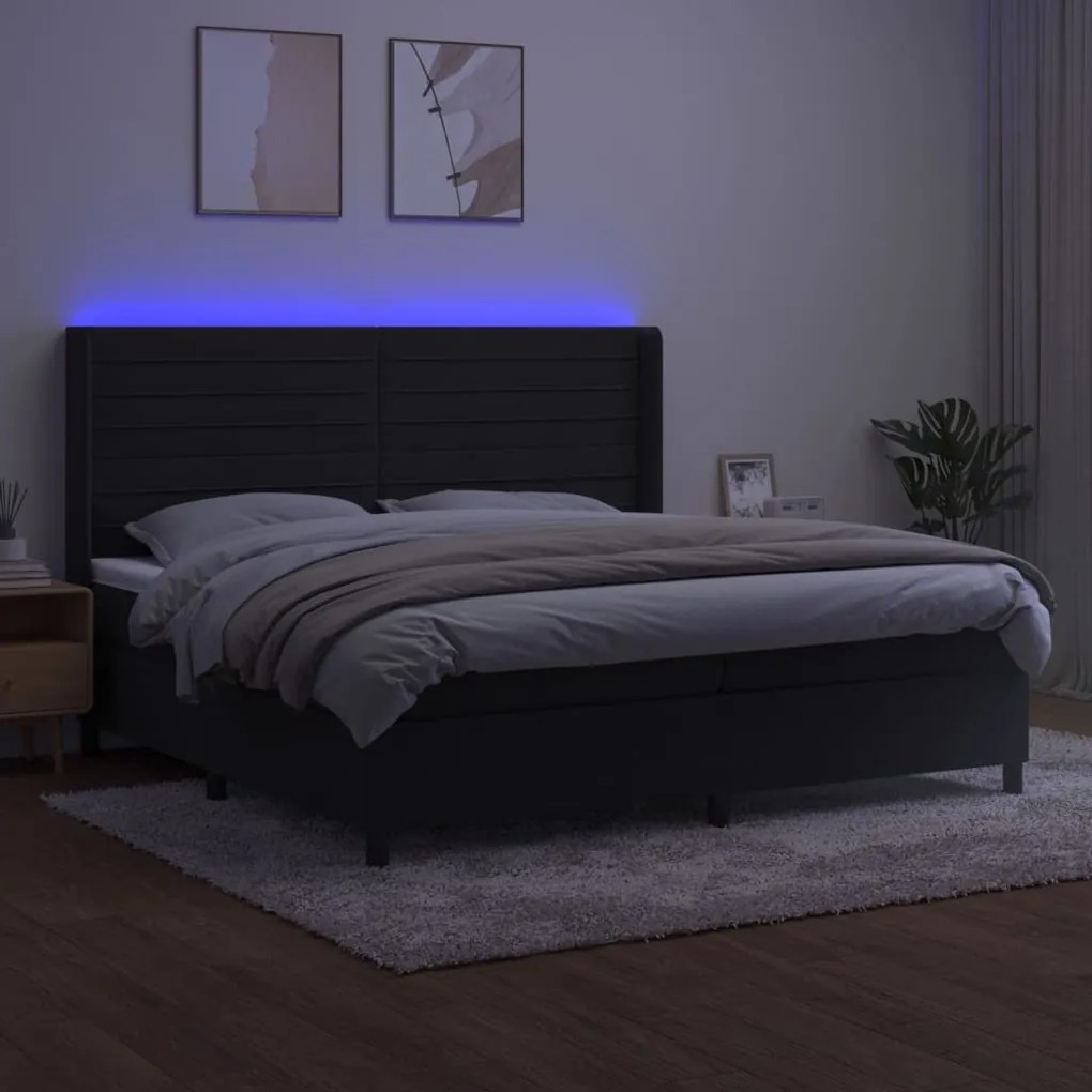 Κρεβάτι Boxspring με Στρώμα &amp; LED Μαύρο 200x200 εκ. Βελούδινο - Μαύρο