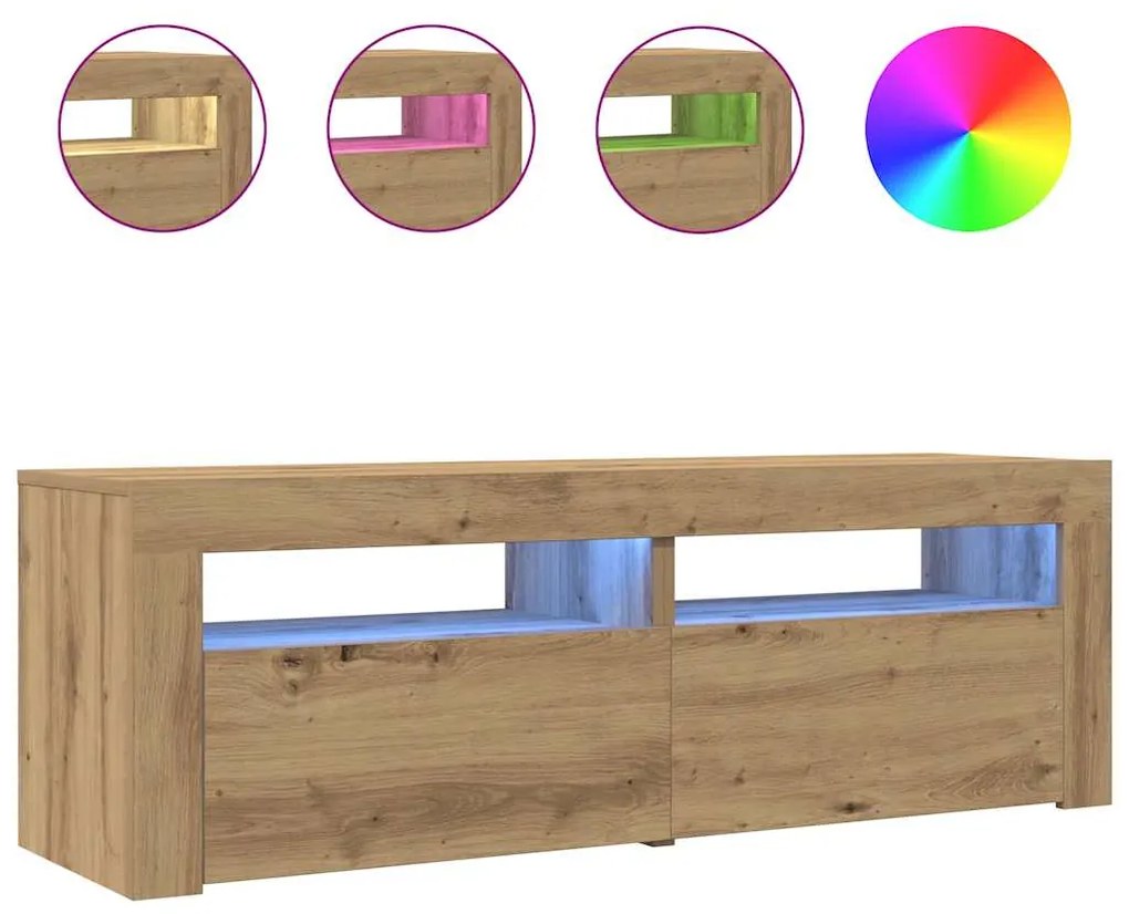 vidaXL Έπιπλο Τηλεόρασης με LED Αρτισιανή Δρυς 120x35x40 εκ Επεξ.Ξύλο