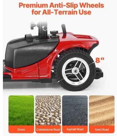 VEVOR 3-Wheel Electric Mobility Scooter for Adult &amp; Seniors, Foldable Mobility Scooter with 20KM Long Range, All Terrain Travel Wheelchair with Anti-slip Wheels, 9° Climbing Capacity &amp; 120kg Loading