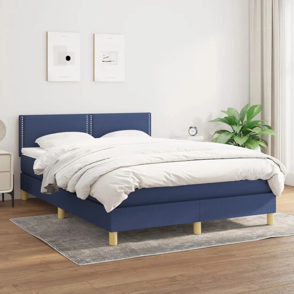 vidaXL Κρεβάτι Boxspring με Στρώμα Μπλε 140x200 εκ. Υφασμάτινο