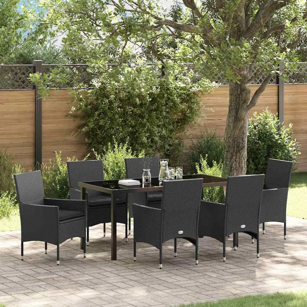 vidaXL Σέτ φαγητού για κήπο με μαξιλάρι 7 pcs Μαύρο Πολυ ράταν