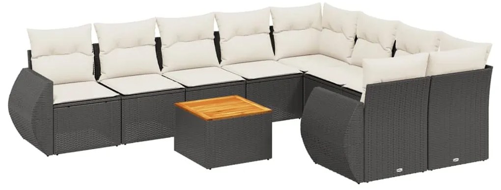 vidaXL Σαλόνι Κήπου Σετ 10 Τεμαχίων Μαύρο Συνθετικό Ρατάν με Μαξιλάρια