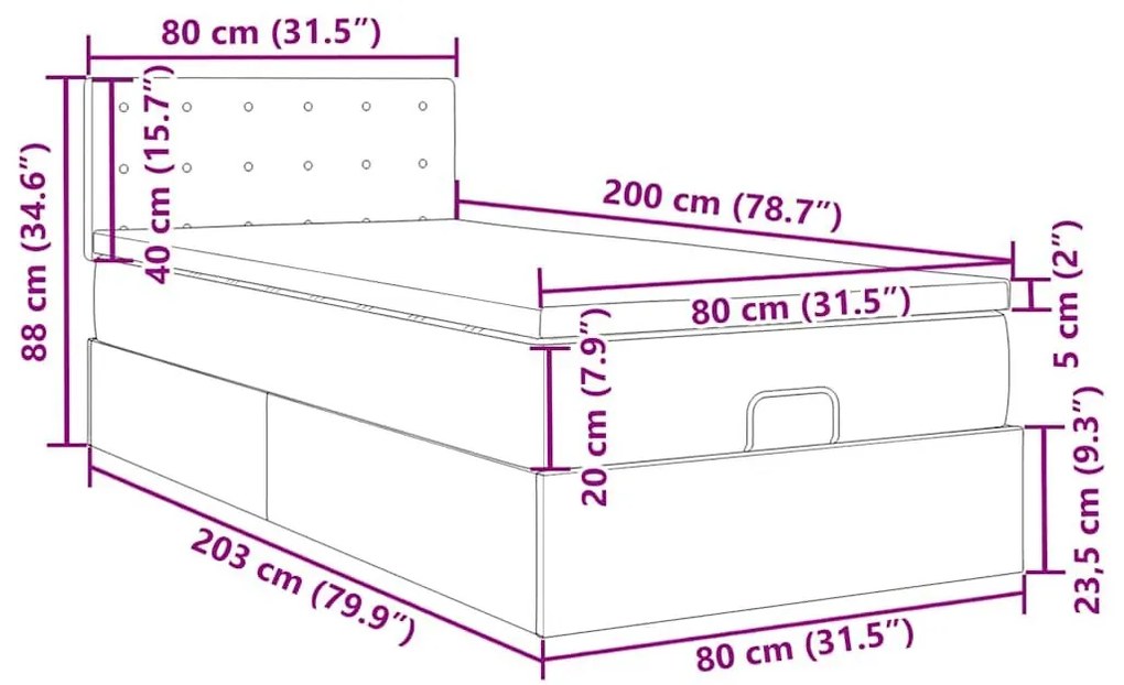 Οθωμανικό κρεβάτι με στρώμα Μαύρο 80x200cm Velvet - Μαύρο