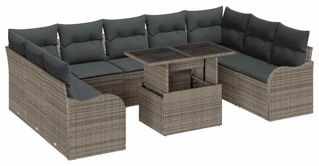 vidaXL Σετ Καναπέ Κήπου με μαξιλάρι 10 pcs Γκρι Πολυ ράταν