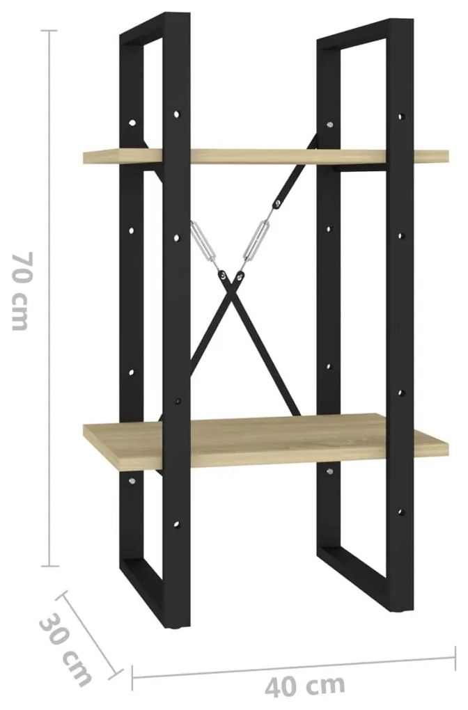 Βιβλιοθήκη με 2 Ράφια Sonoma Δρυς 40 x 30 x 70 εκ. Επεξ. Ξύλο - Καφέ