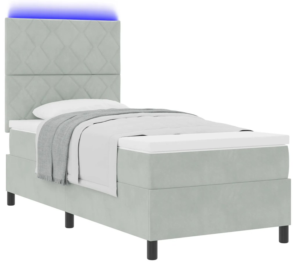 vidaXL Κρεβάτι με Σπαστό Στρώμα & LED Ανοιχτό Γκρι 100x200 εκ. Βελούδου