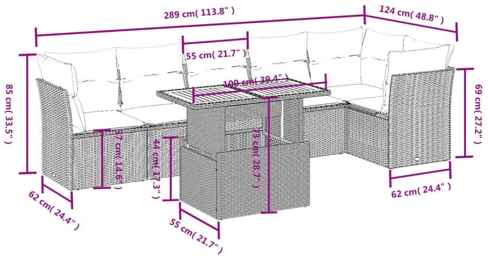 vidaXL Σαλόνι Κήπου Σετ 7 τεμ. Μπεζ Συνθετικό Ρατάν με Μαξιλάρια