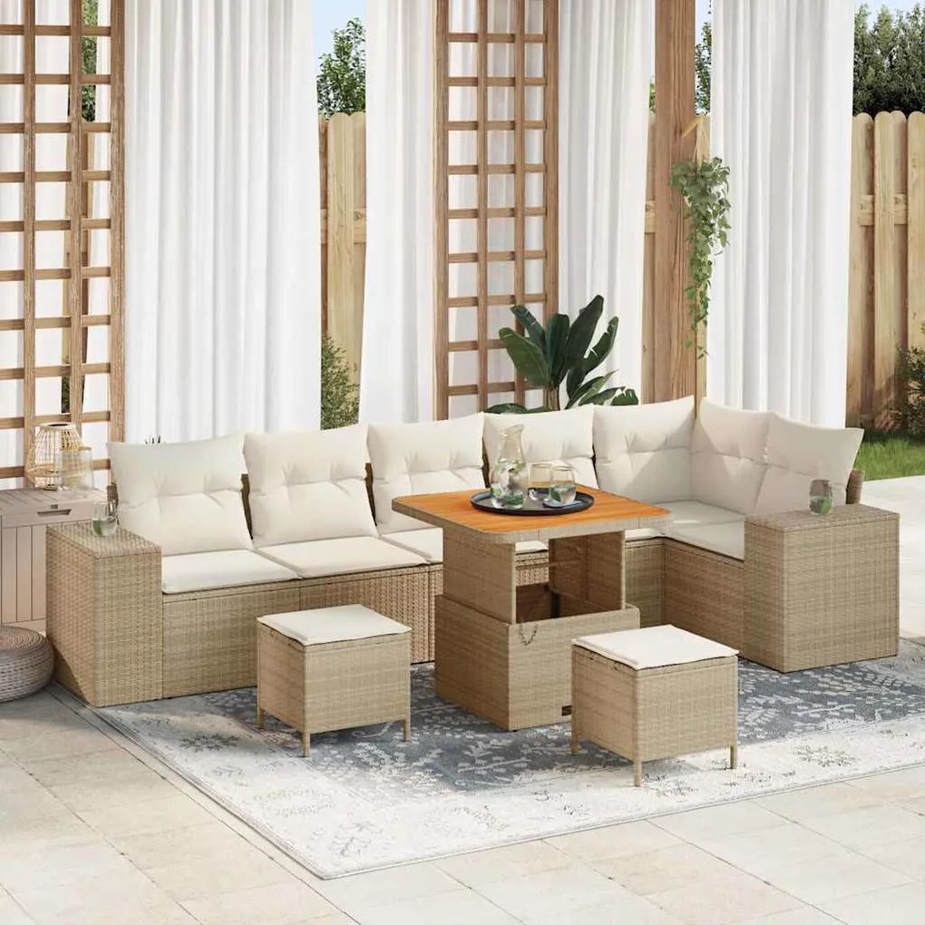 vidaXL Σετ Καναπέ Κήπου 9 pcs Μπεζ συνθετικό ρατάν