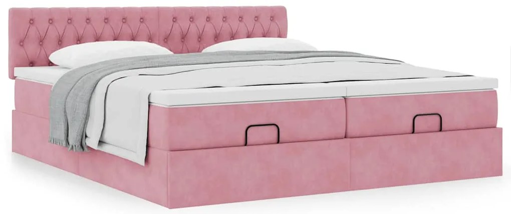 vidaXL Οθωμανικό κρεβάτι με στρώματα ροζ 200x200cm Velvet