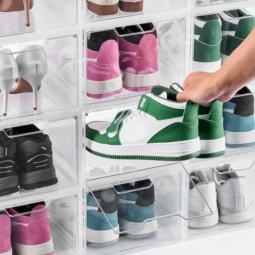 VEVOR Shoe Storage Boxes 12PCS Stackable Shoe Boxes US Size 13 Transparent White