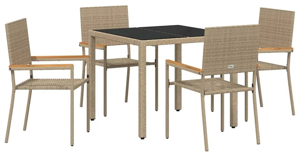 vidaXL Σέτ φαγητού για κήπο 5 pcs Μπεζ 90 x 90 x 75 cm συνθετικό ρατάν