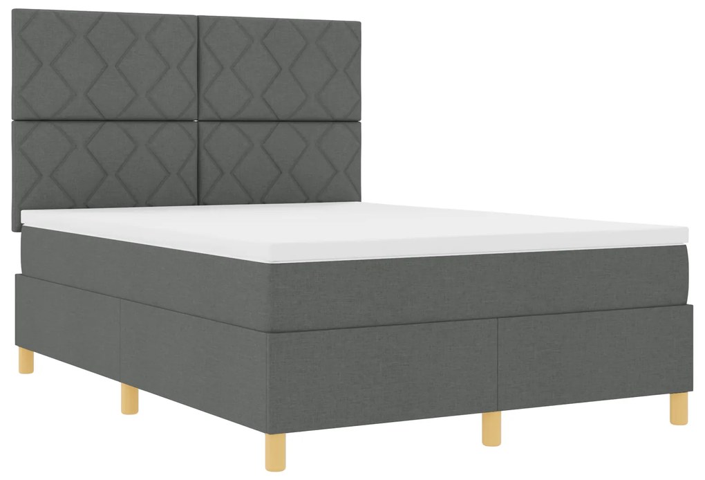 vidaXL Box Spring Bed με Στρώμα Σκούρο Γκρι 160x200 εκ. Ύφασμα