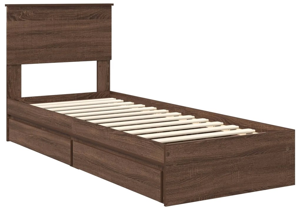 vidaXL Κρεβάτι Αποθήκης Καφέ δρυς 75 x 190 cm Επεξεργασμένο ξύλο