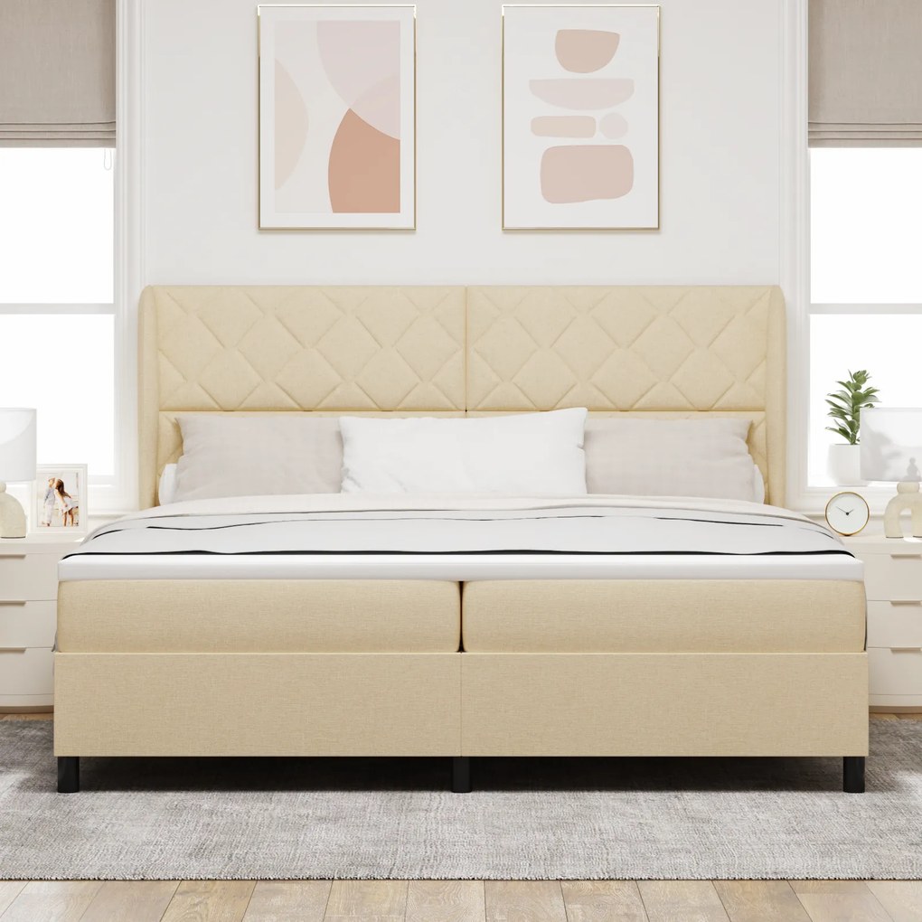 vidaXL Κρεβάτι με ελατήρια με στρώμα Κρεμ 200 x 200 cm ύφασμα