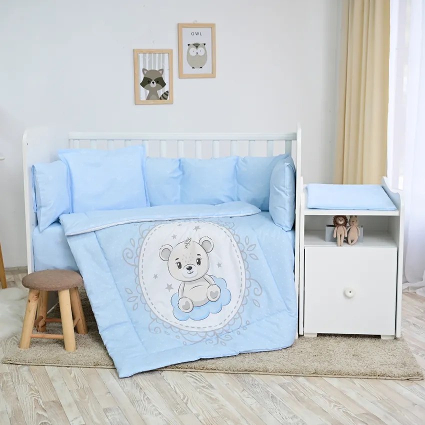 Σετ Προίκας Μωρού 8τεμ για Κούνια Trend Plus  Little Bear Blue 20800055901  Lorelli