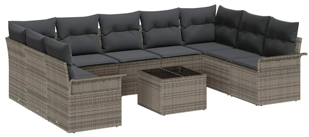 vidaXL Σετ Καναπέ Κήπου με μαξιλάρι 10 pcs Γκρι Πολυ ράταν