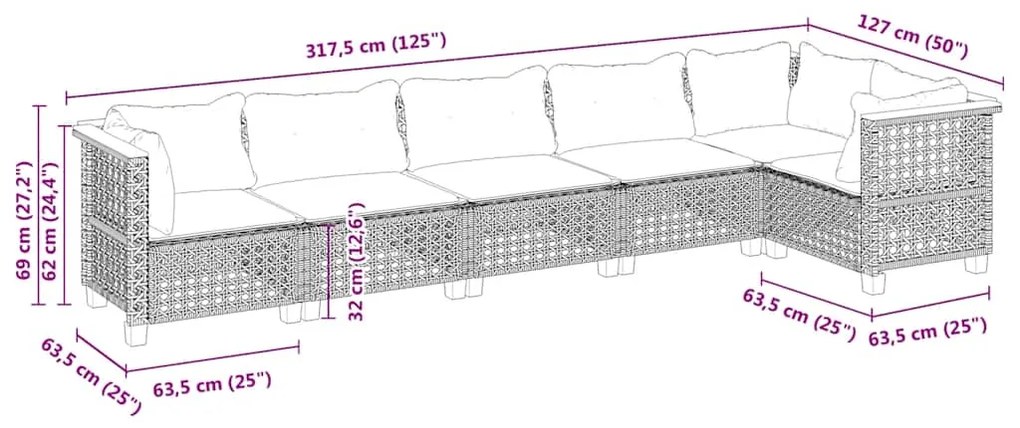 vidaXL Σετ Καναπέ Κήπου 6 τεμ. Μπεζ Συνθετικό Ρατάν με Μαξιλάρια