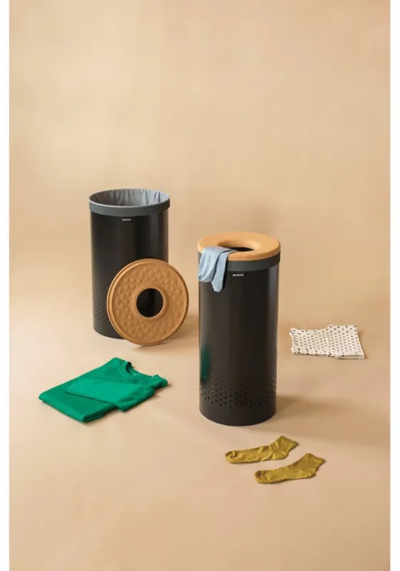 Καλάθι πλυντηρίου Brabantia 1000826, 60 l, Καπάκι από φελλό, Πλήρωση χωρίς άνοιγμα, οπές εξαερισμού, Μαύρο