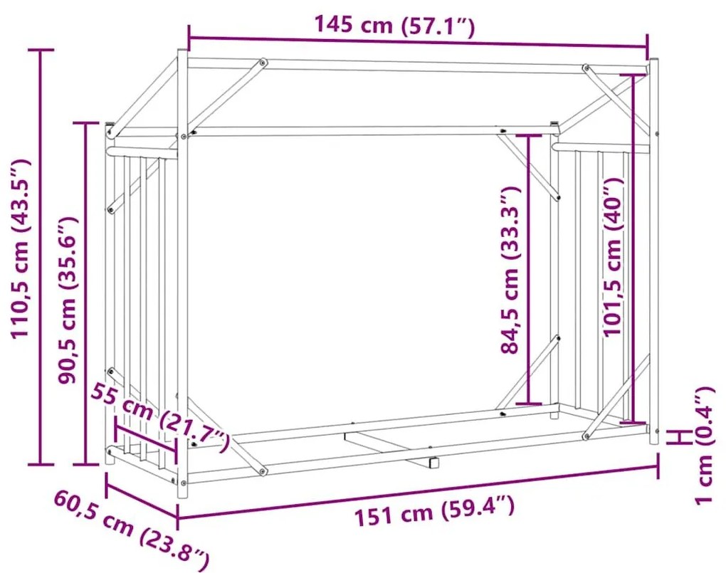 Ράφι για καυσόξυλα με κάλυμμα βροχής 151x60,5x110,5 εκ. - Μαύρο