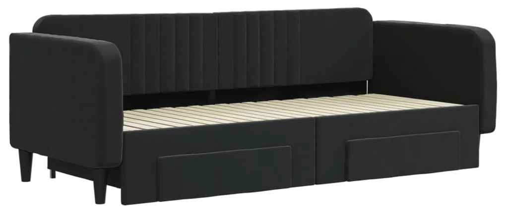vidaXL Καναπές Κρεβάτι Συρόμενος Μαύρο 90x200 εκ. Βελούδο &amp; Συρτάρια