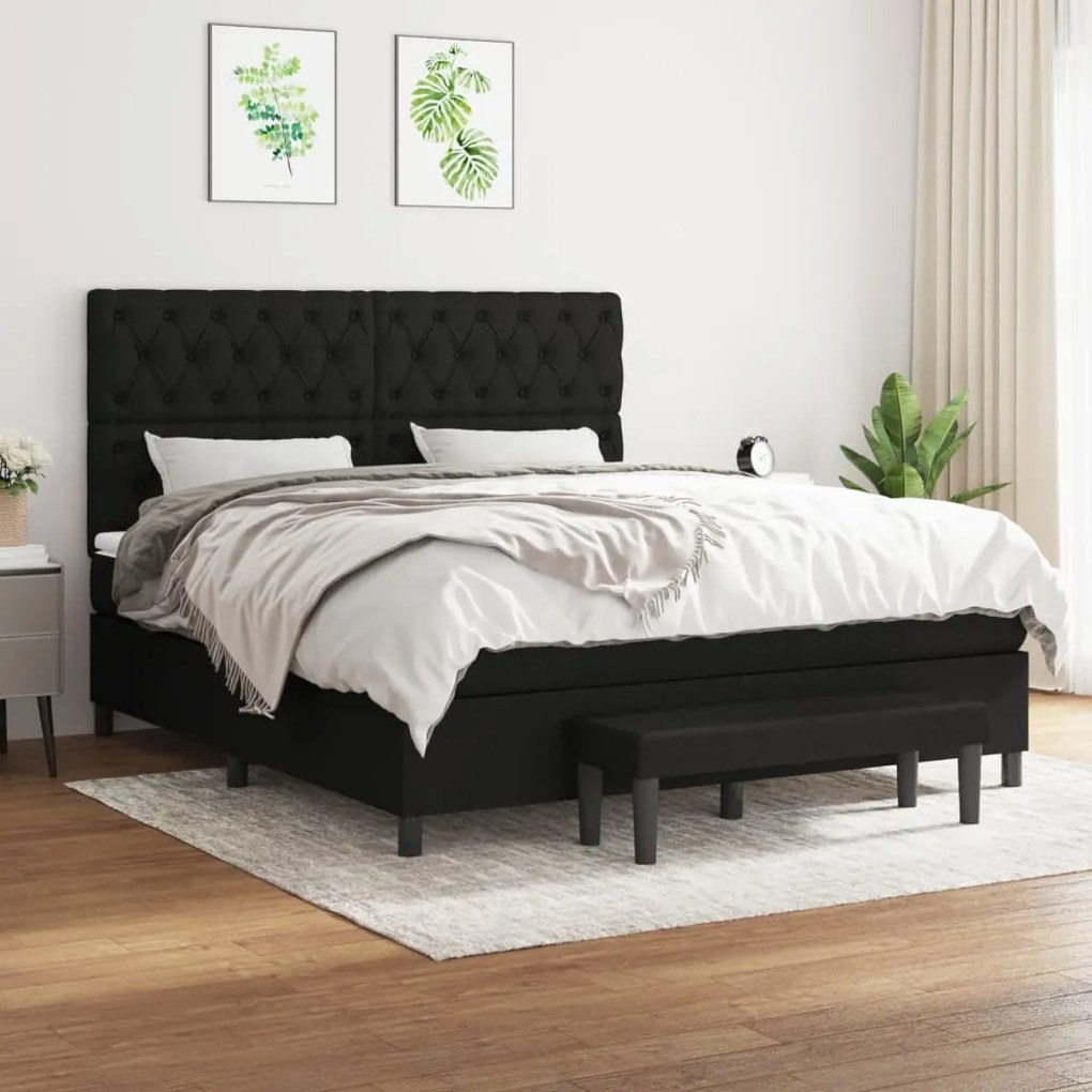 vidaXL Κρεβάτι Boxspring με Στρώμα Μαύρο 160x200 εκ. Υφασμάτινο