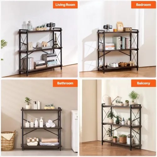 VEVOR Metal Bookshelf Rustic Bookshelf 3-Tier for Living room Bedroom &amp; Office
