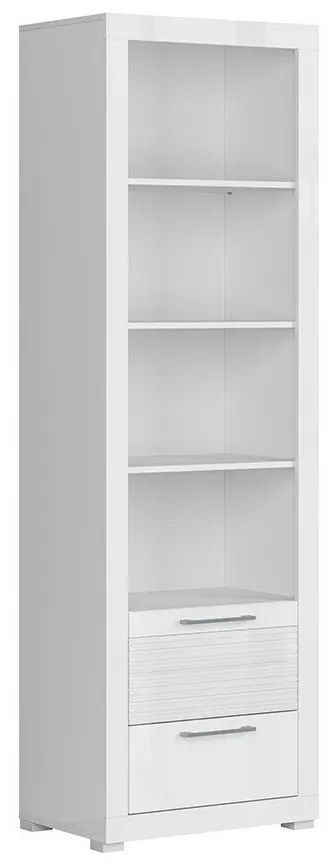 Βιβλιοθήκη Boston G124, Ανοιχτό, Με συρτάρια, Πλαστικοποιημένη μοριοσανίδα, Αριθμός συρταριών: 2, 202x63x42cm, 51 kg, Γυαλιστερό λευκό | Epipla1.gr