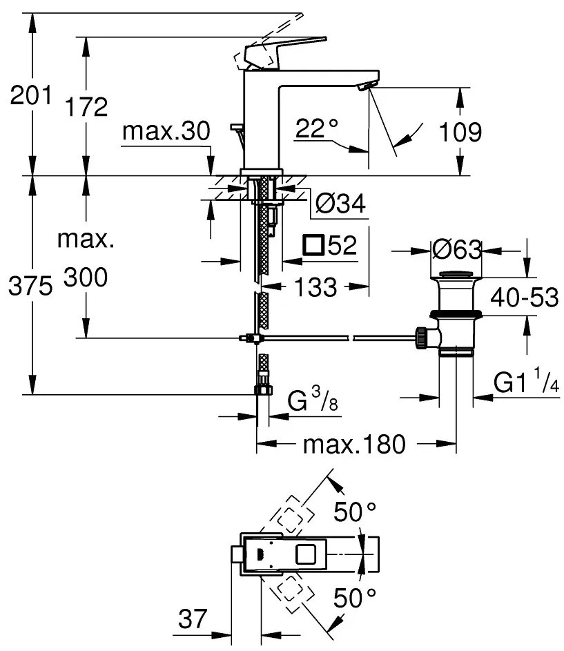 Μπαταρία νιπτήρα Grohe Eurocube M-size-Ashmi Mat