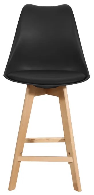 Σκαμπό μπαρ Gaston pakoworld μαύρο pp-pu και ξύλινο πόδι σε φυσική απόχρωση 49x56x112εκ