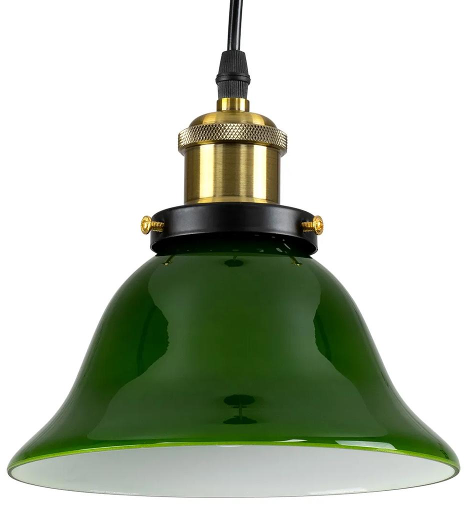 GloboStar® LIBRARY 00768 Vintage Κρεμαστό Φωτιστικό Οροφής Μονόφωτο 1 x E27 Πράσινο Γυάλινο Καμπάνα με Χρυσό Ντουί Φ18 x Υ18cm