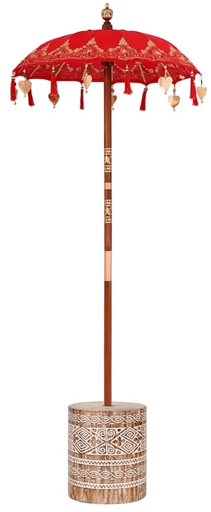 vidaXL Μπαλινέζικη ομπρέλα με βάση Κόκκινο 95 x 95 x 260 εκ. Βαμβάκι