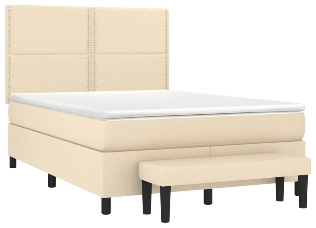 vidaXL Κρεβάτι Boxspring με Στρώμα Κρεμ 140x200 εκ. Υφασμάτινο