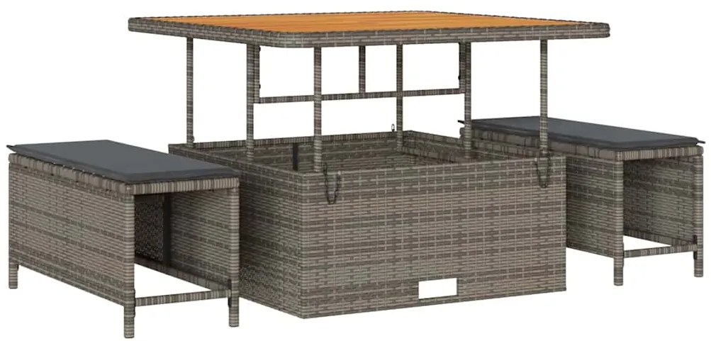 vidaXL Σετ Κήπου 11 Τεμαχίων Με Μαξιλάρια Γκρι Poly Rattan